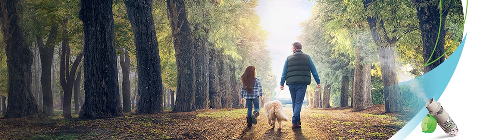 father and daughter walking in forest with stiolto inhaler
